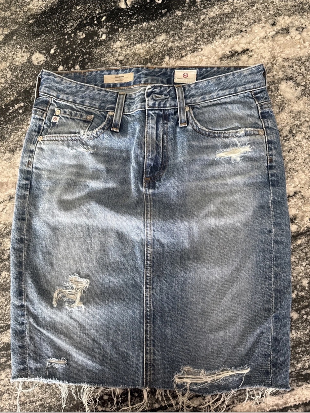 AG Distressed Light Blue Denim Women's Skirt the erin pencil skirt